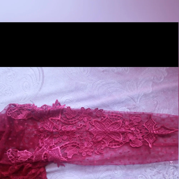 Pretty Angel Haut en soie mélangée à dentelle florale- bordeaux Taille L - Picture 6 of 11